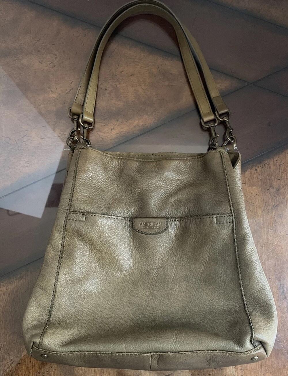 American Leather Co Tan Suede Leather Medium Shoulder Tote Bag green